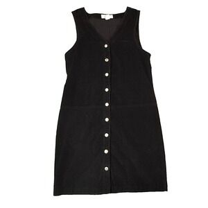 Old Navy Dress Womens XS Black Corduroy Button Front Scoop Academia Minimalist